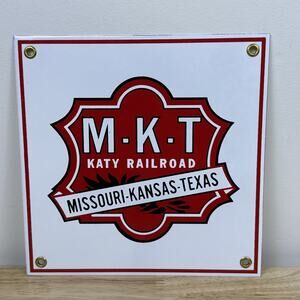 VINTAGE MISSOURI KANSAS TEXAS LINES PORCELAIN SIGN TRAIN STATION RAILWAY 8x8”